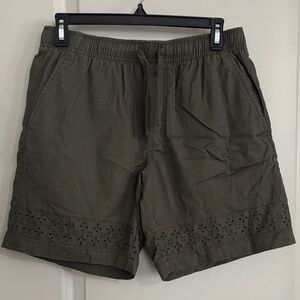 Old Navy Olive Green Eyelet Hem Drawstring Shorts